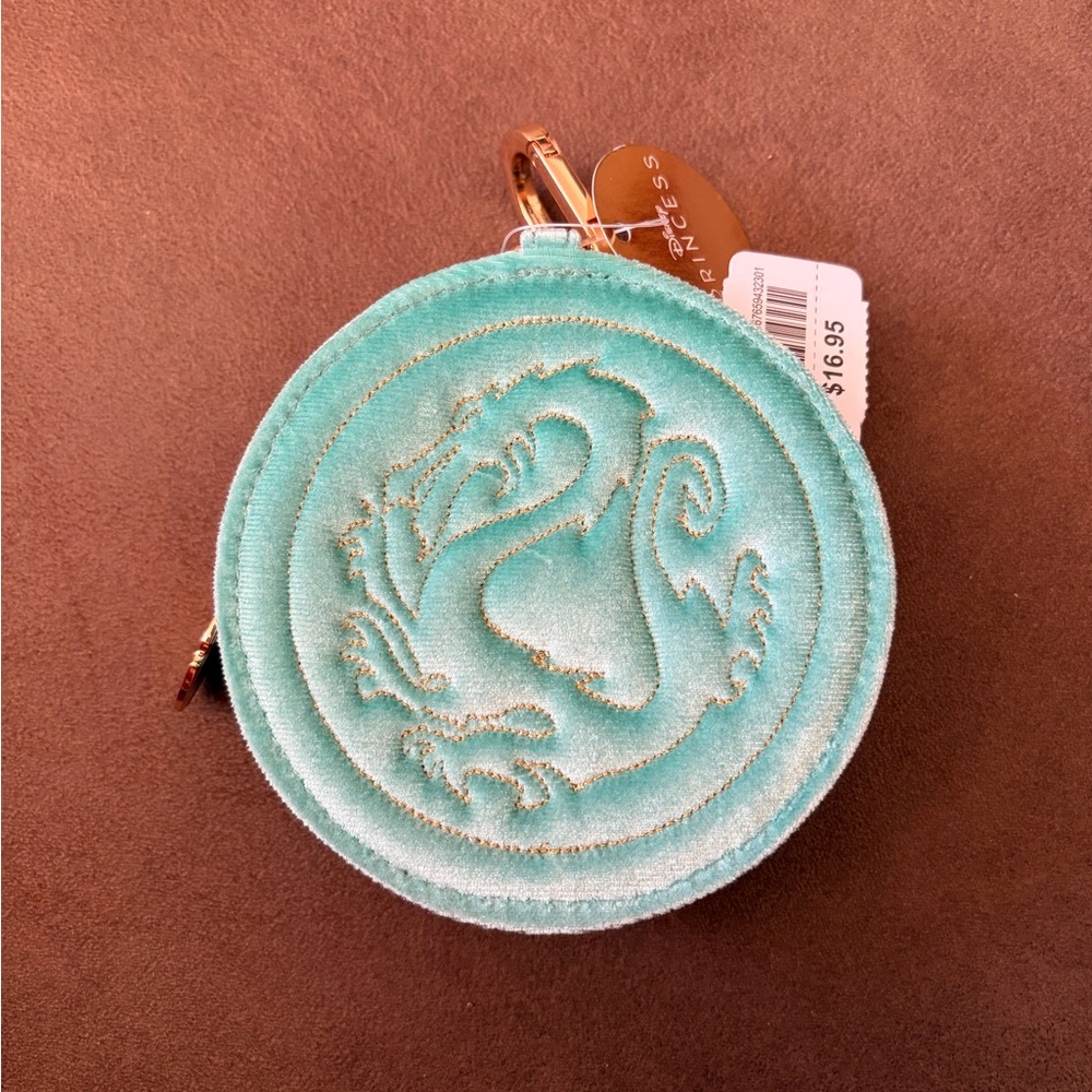 Bath & Body Works Disney Mulan Round Mint Green Velvet Coin Purse.